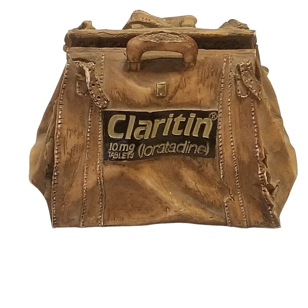 CLARITIN Business Card Holder Advertising Desk Decor Dr Bag Signed S.S. Sarna